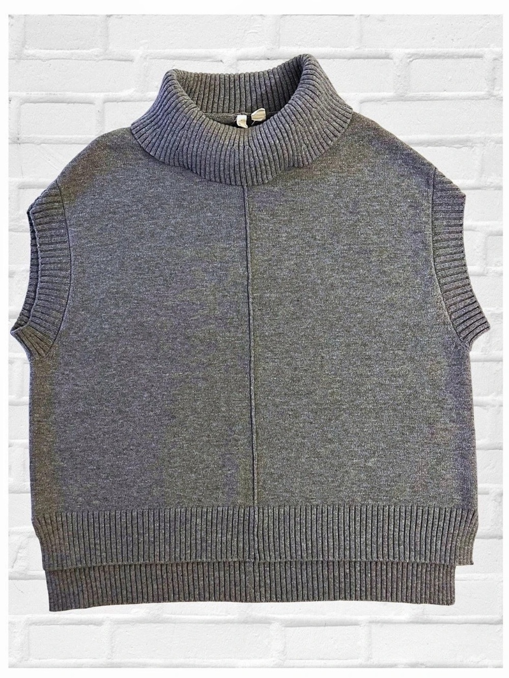 Anthropologie Moth Gray Sleeveless Cowl Neck Sweater Vest Oversize Boxy Academia